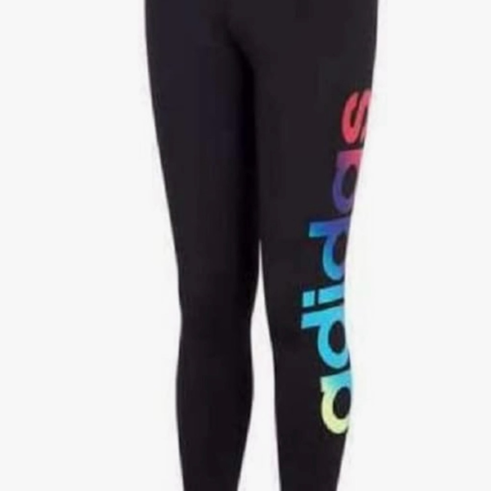 Adidas girls large performance tights three stripe leggings black pink